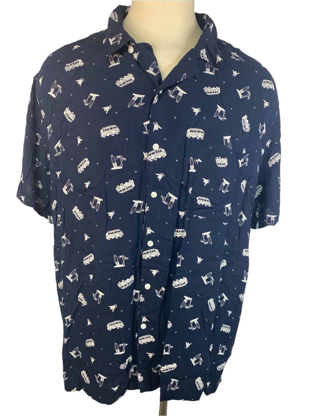The Foundry Supply Co Navy Short-Sleeve BU Shirt White Travel Print Men’s 3XL